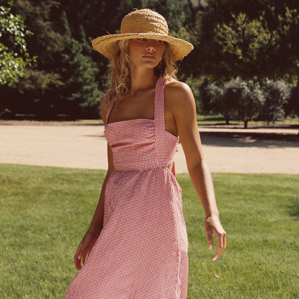 🌿 Skatie Heidi Red Gingham Midi Dress